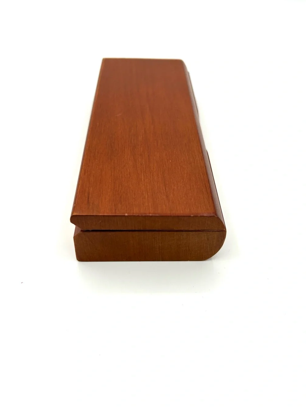 Vintage Solid Wood Pen Box Pencil Holder Hinged Case Trinket Box